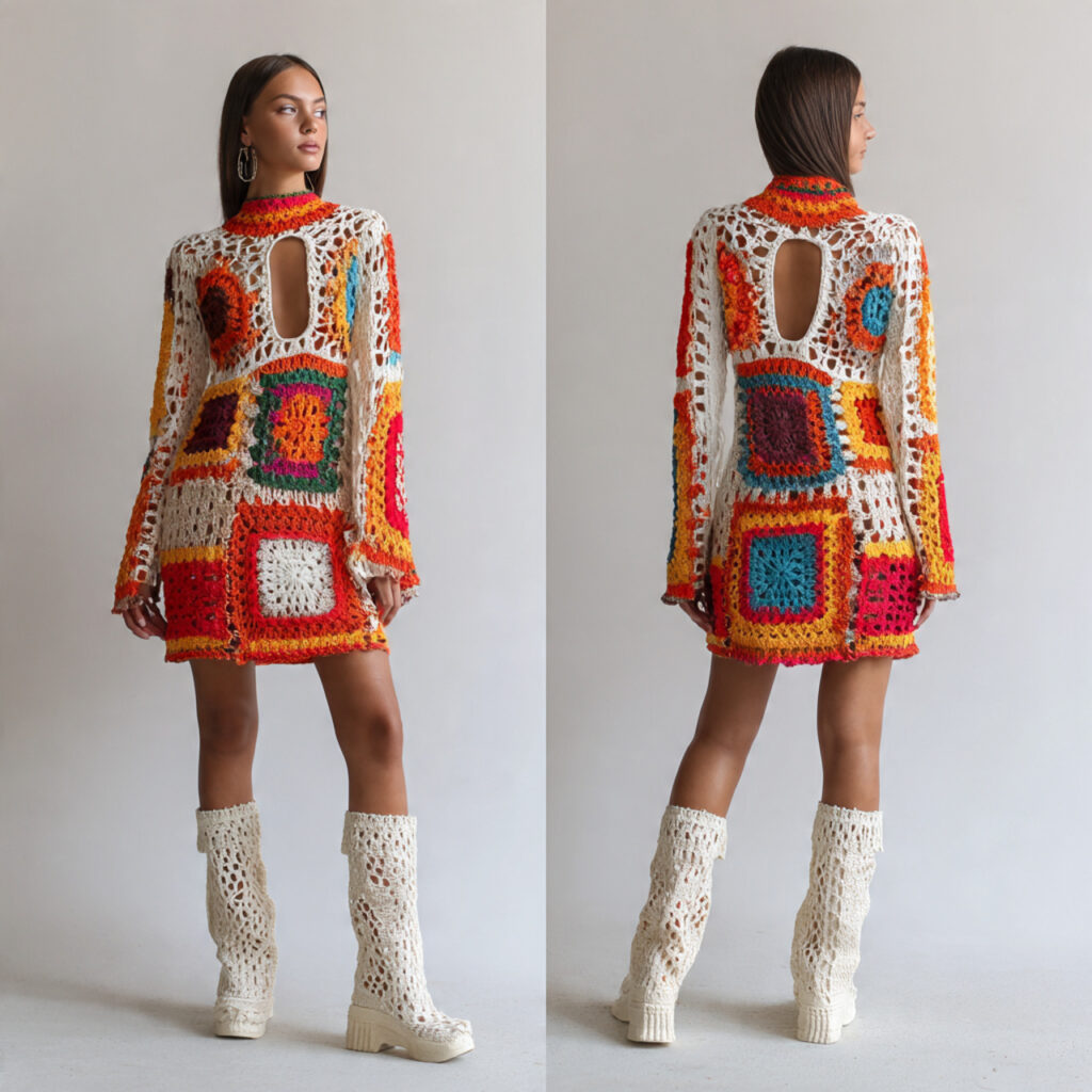 Crochet Knit Dress with Bold Cutouts