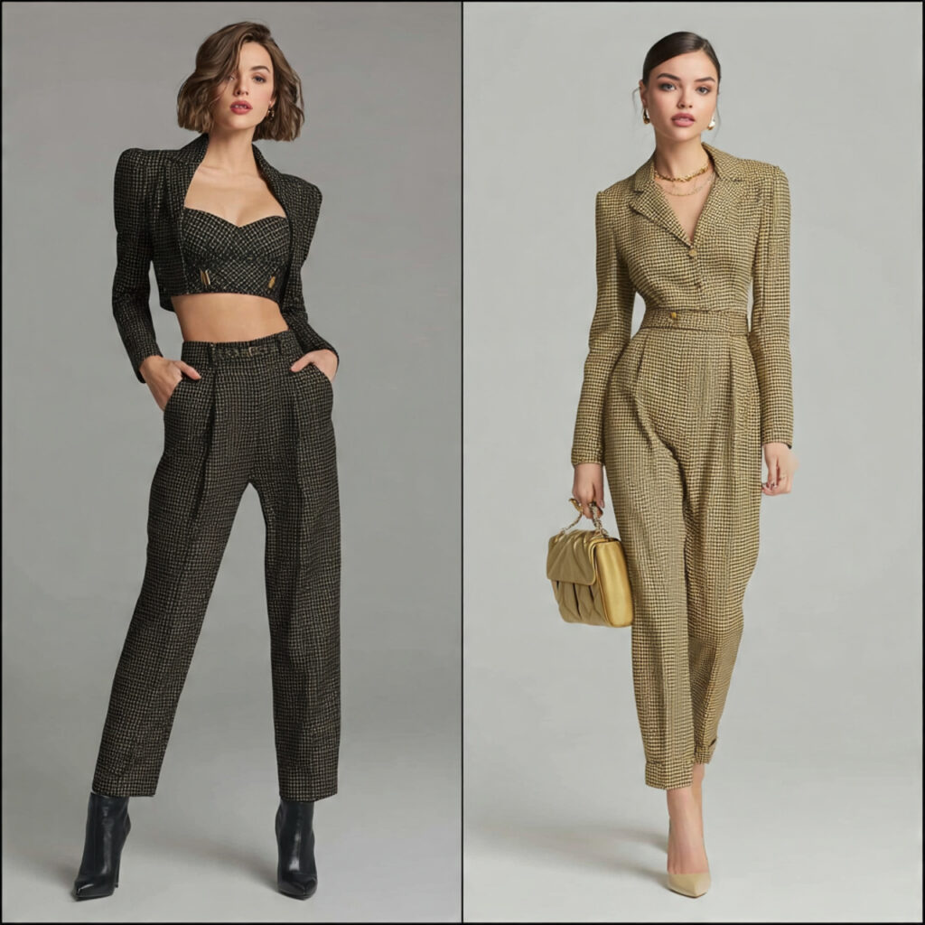 Cropped Fitted Blazers and High Waisted Trousers