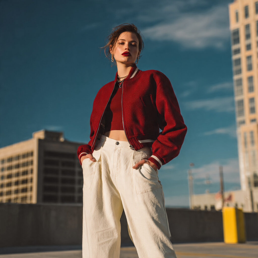 Cropped Wool Bomber Jacket Look