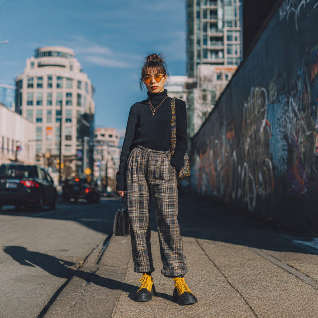 Dark Academia Layered Turtleneck and Plaid Pants