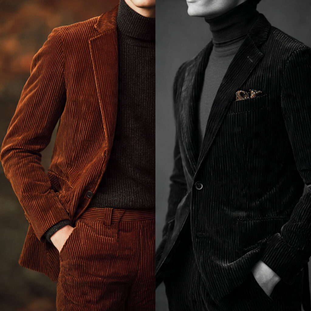 Dark Academic Corduroy Blazers and Turtlenecks