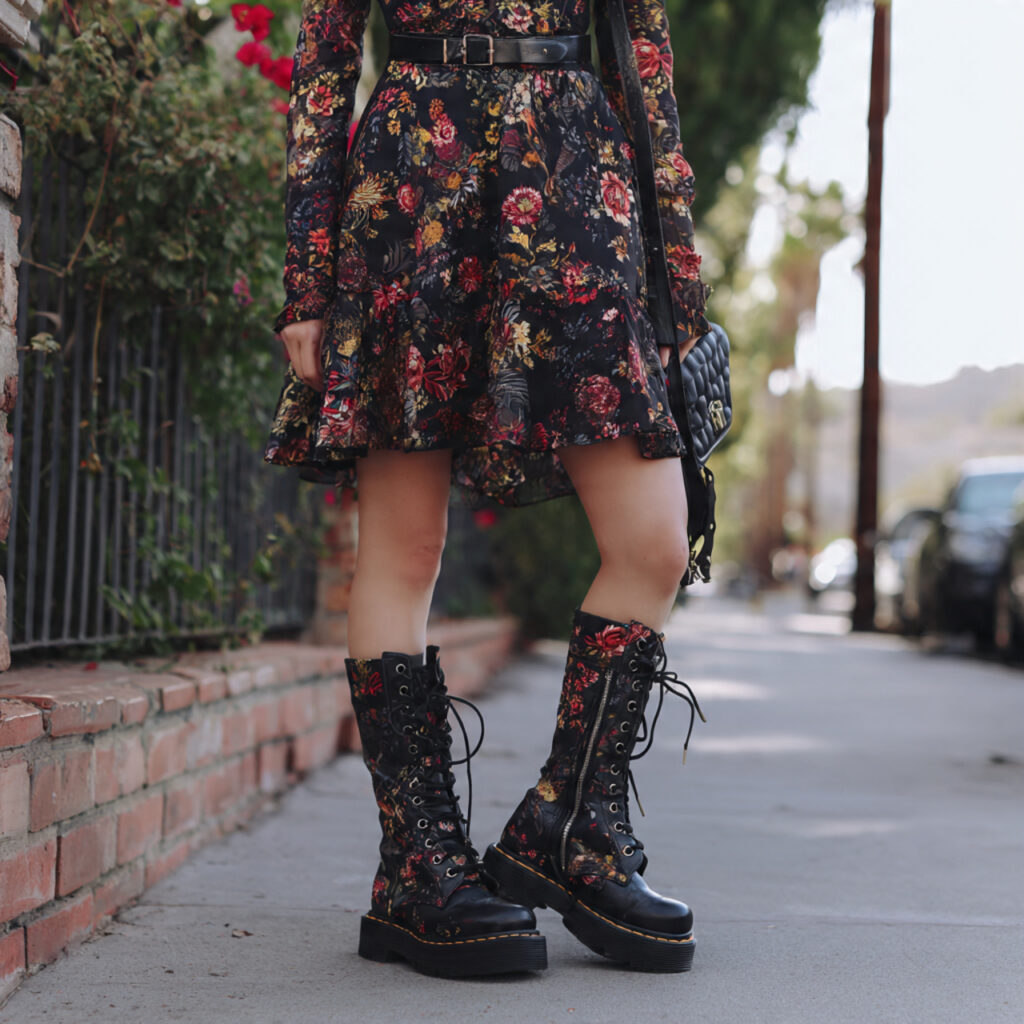Dark Florals and Combat Boot Pairings