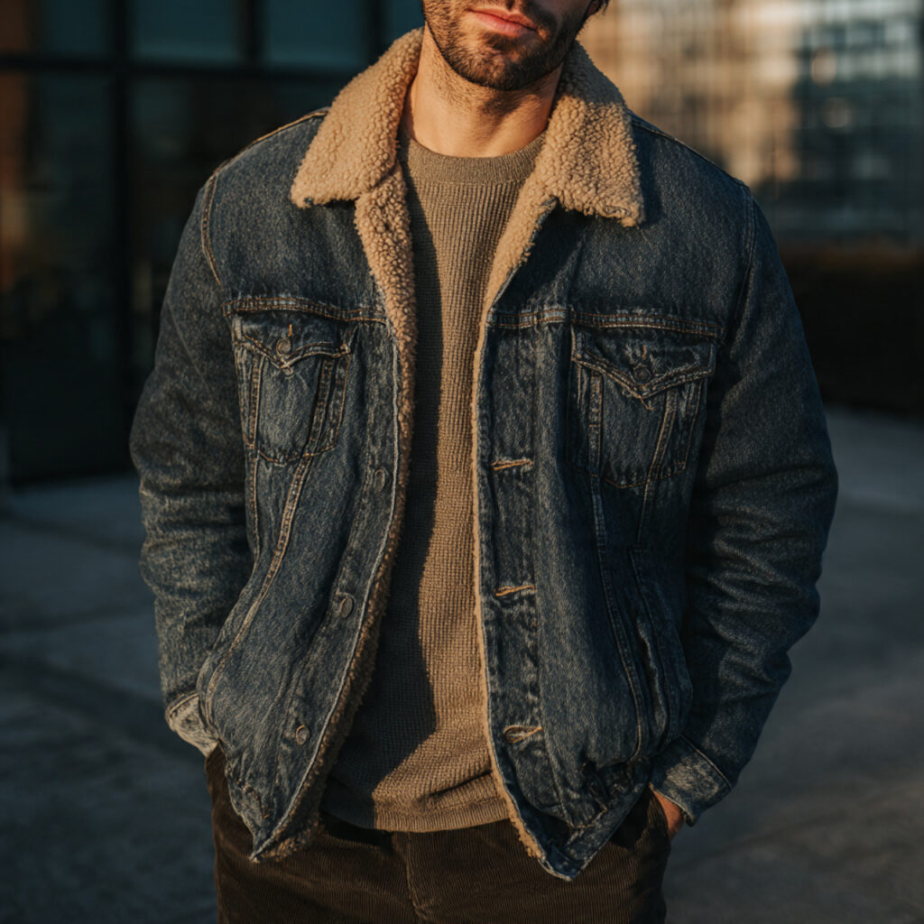 Denim Jacket with Faux Shearling Lining
