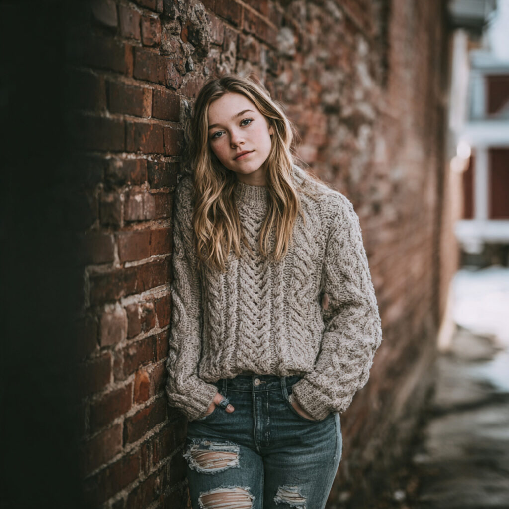Distressed Jeans and Cable Knits