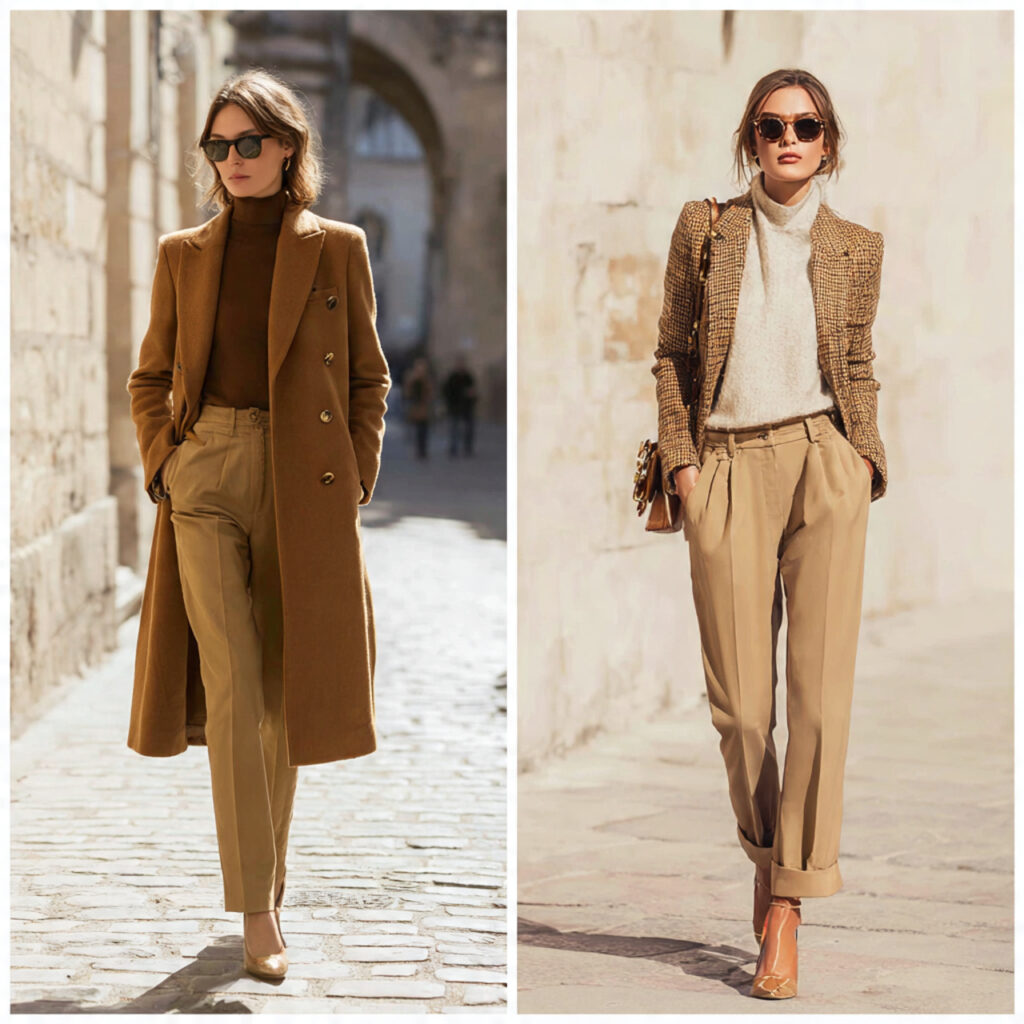 Double Breasted Coat and Khaki Trousers Idea