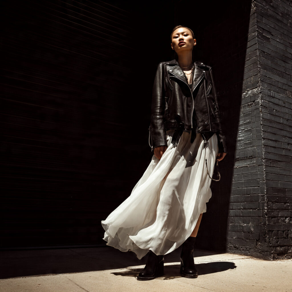 Edgy Biker Jacket and Slip Skirt