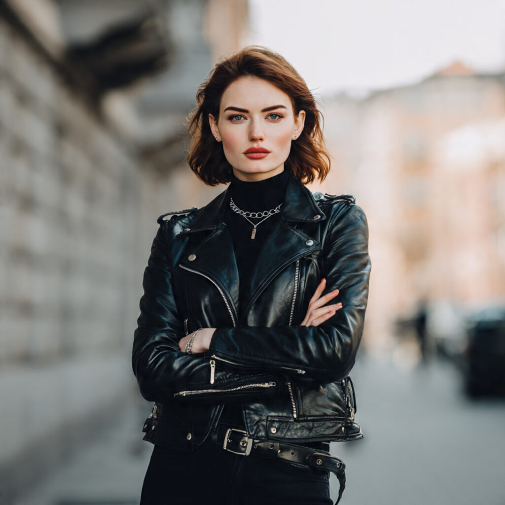 Edgy Leather Biker Jacket Idea