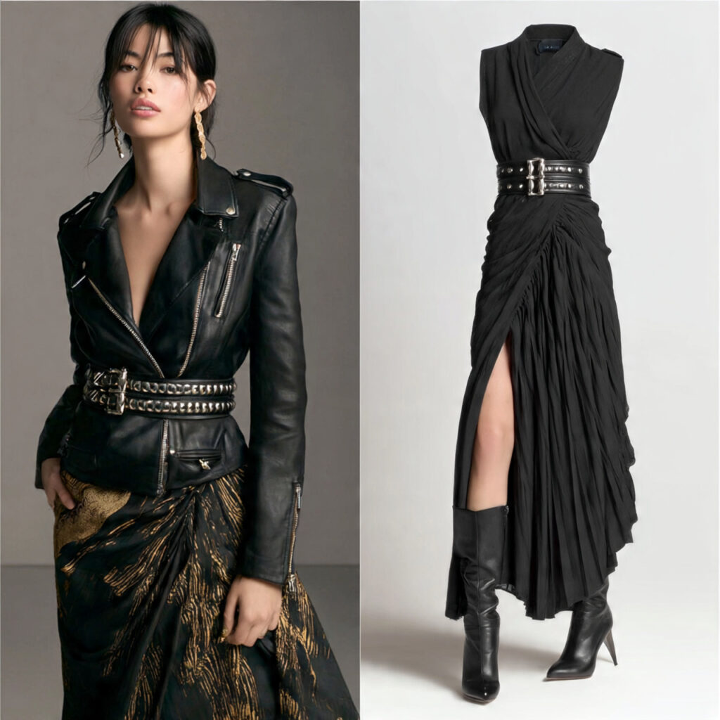 Edgy Moto Jacket and Silk Wrap Idea