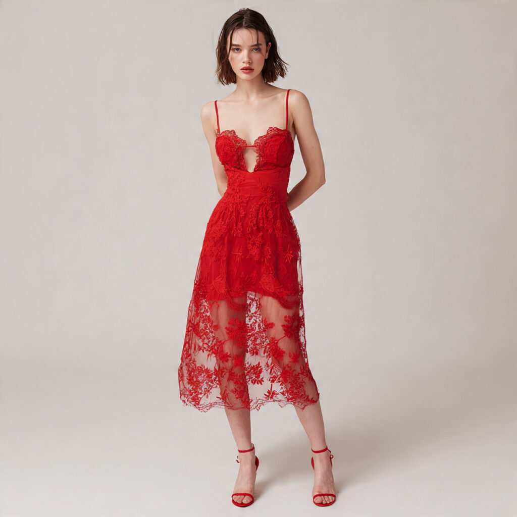 Ethereal Lace Detail Midi Dress