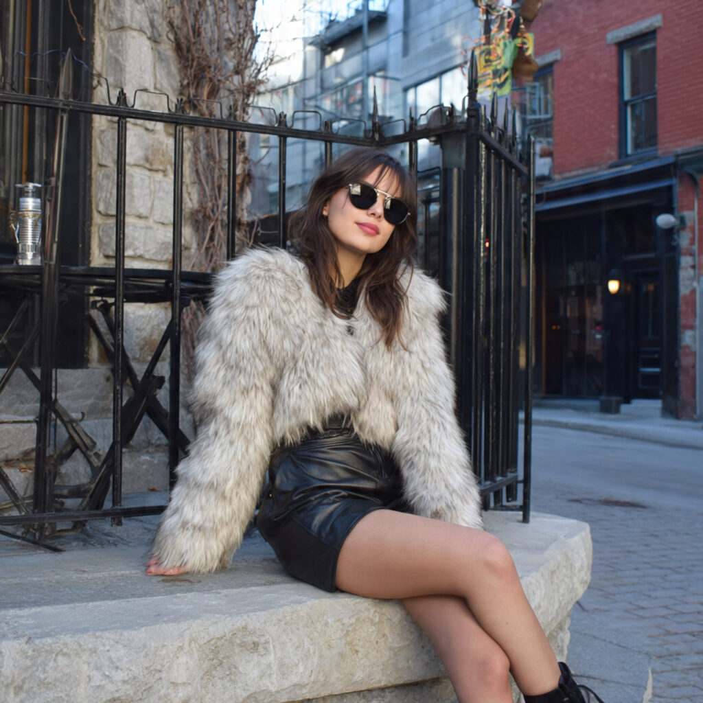 Faux Fur Coat and Spandex Biker Shorts