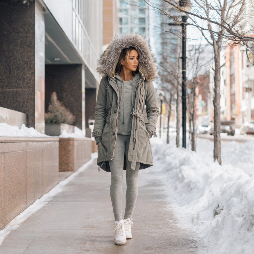 Faux Fur Trimmed Parka with Leggings