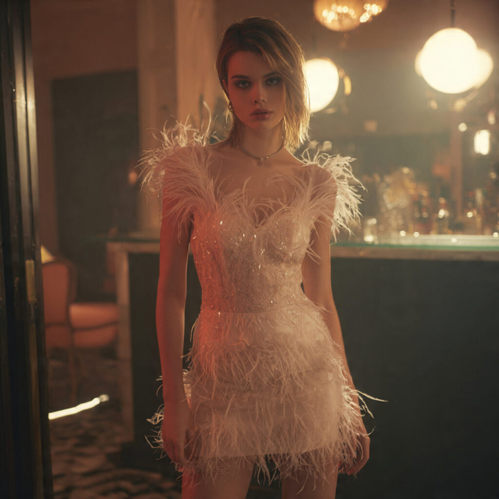 Feather Trimmed Cocktail Dress