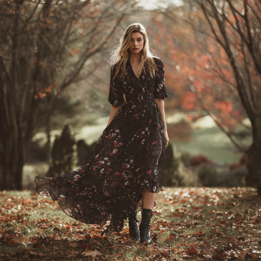  Floral Maxi Dress with Ankle Boots