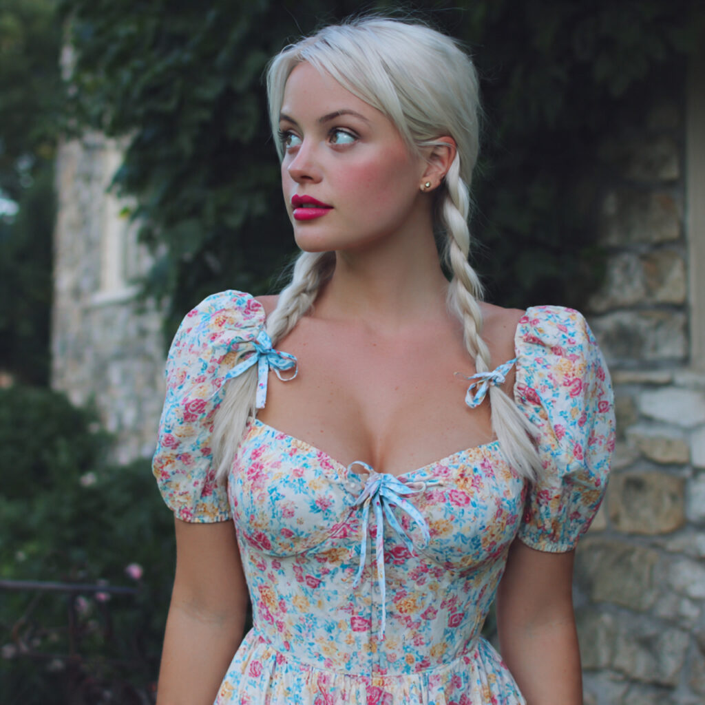 Floral Print Milkmaid Dress with Ribbon Hair Ties