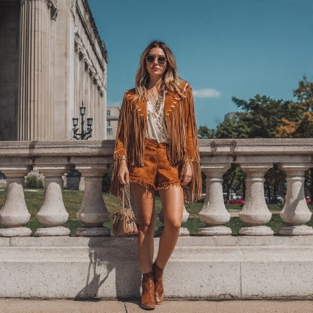 Fringed Suede Jackets and Leather Shorts