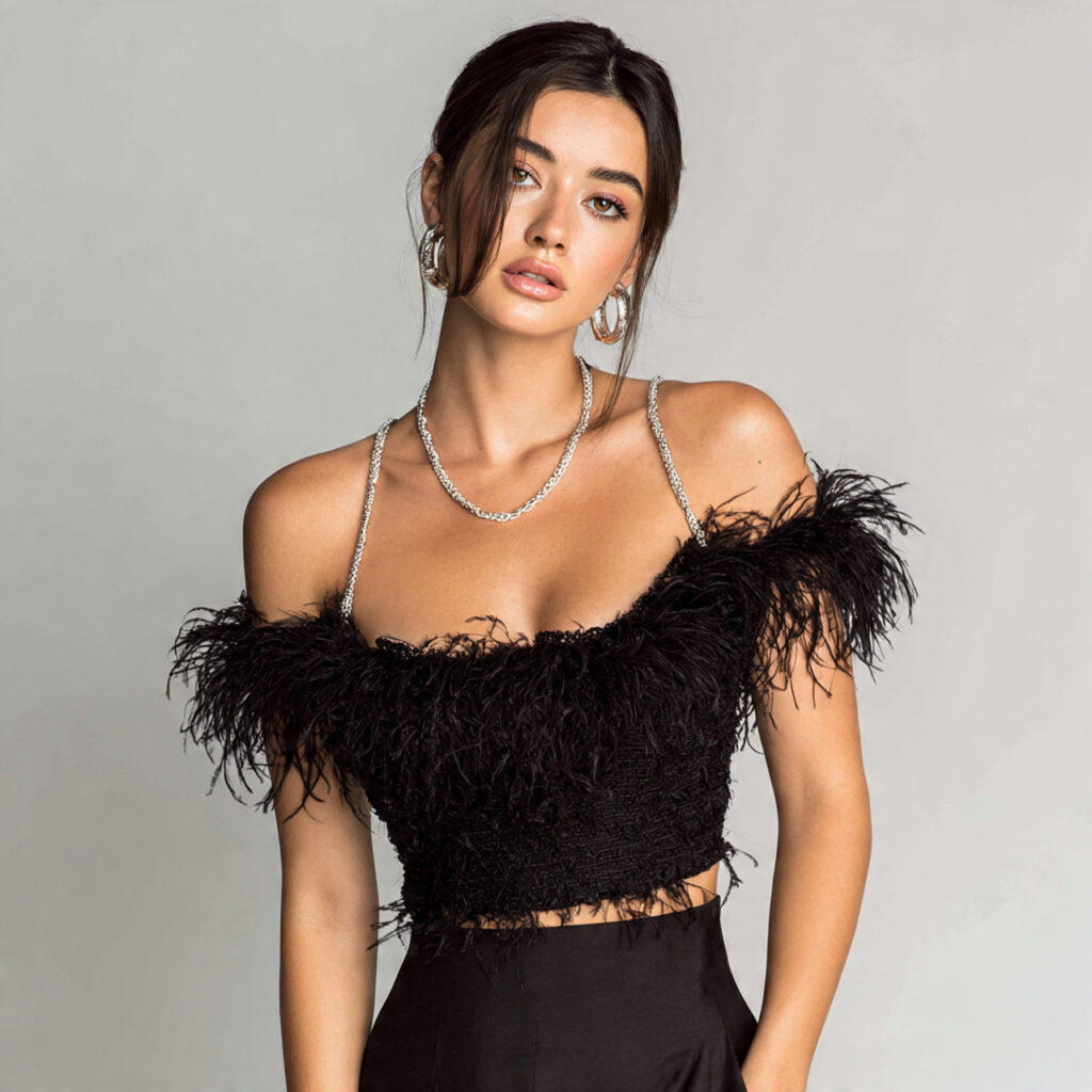 Glamorous Feather Trimmed Party Top