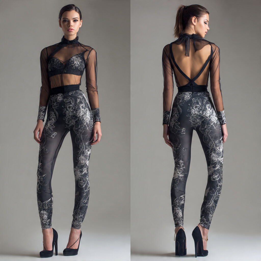 Graphic Print Leggings and Sheer Bolero