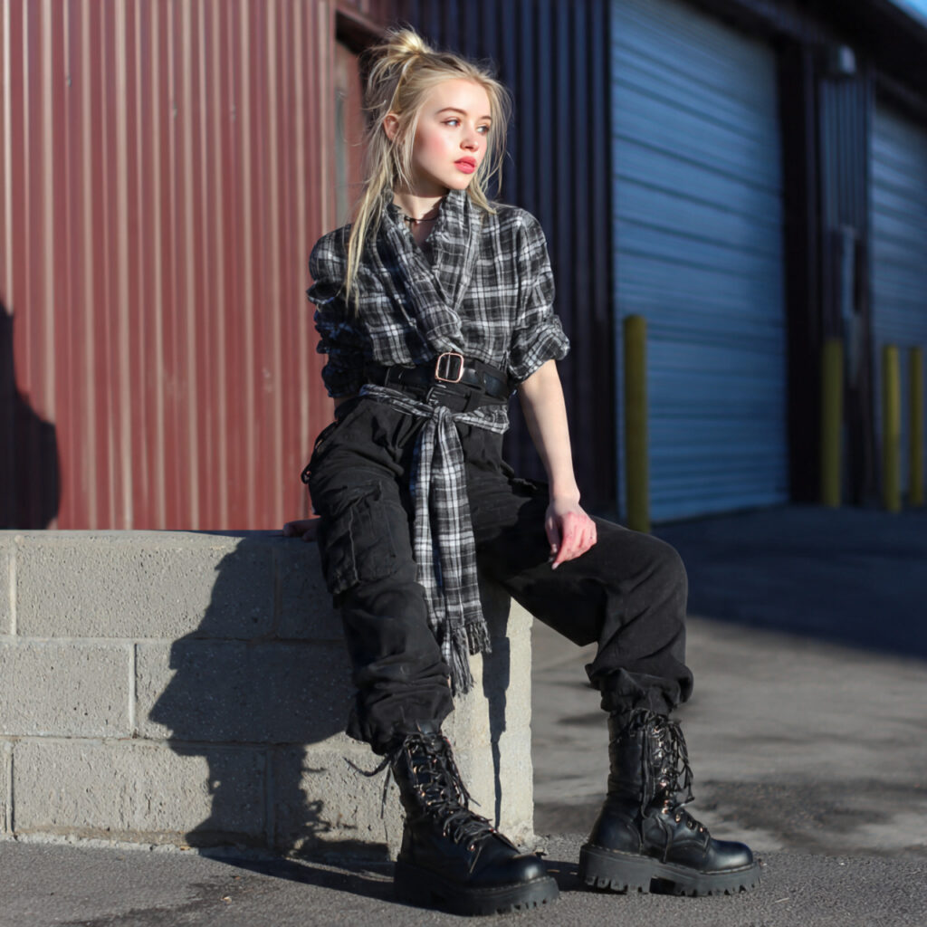 Grunge Inspired Combat Boots and Flannel Waist Tie