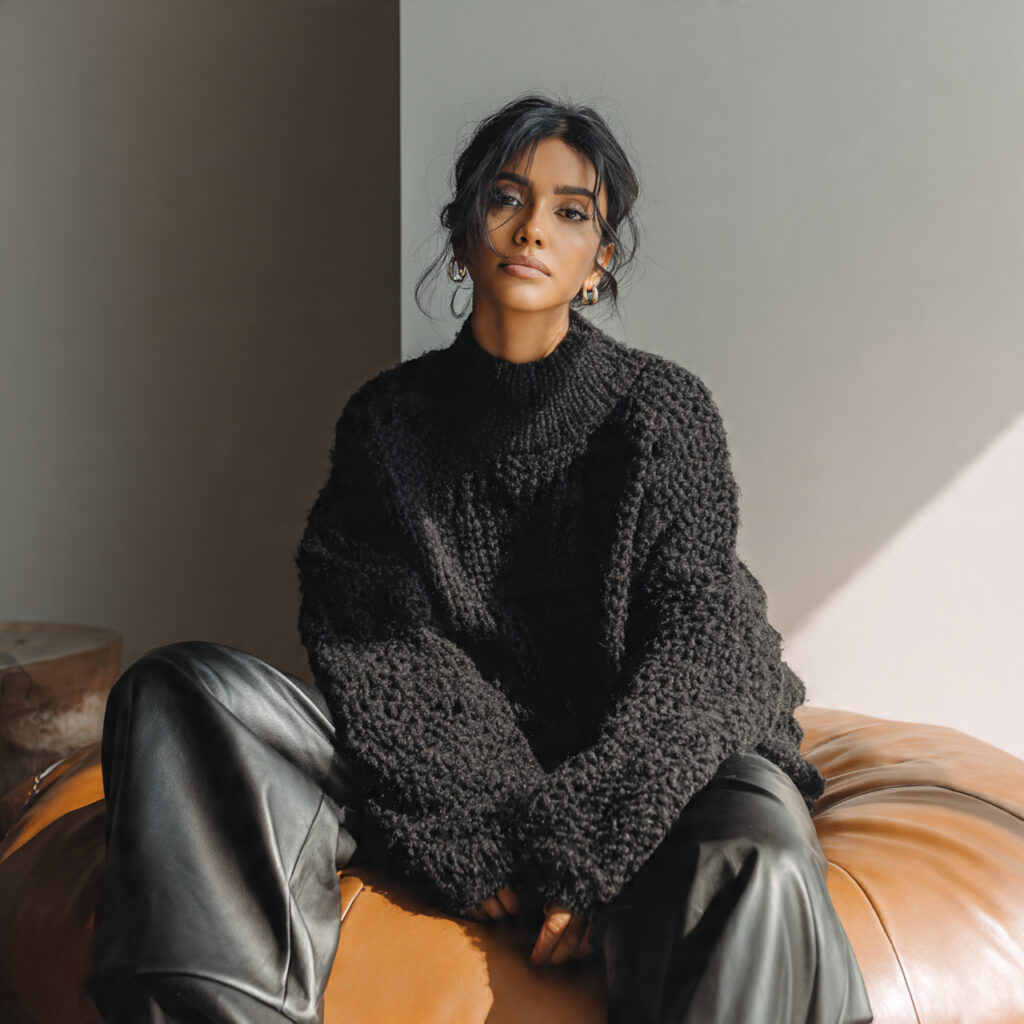 High Contrast Leather and Knitwear Idea