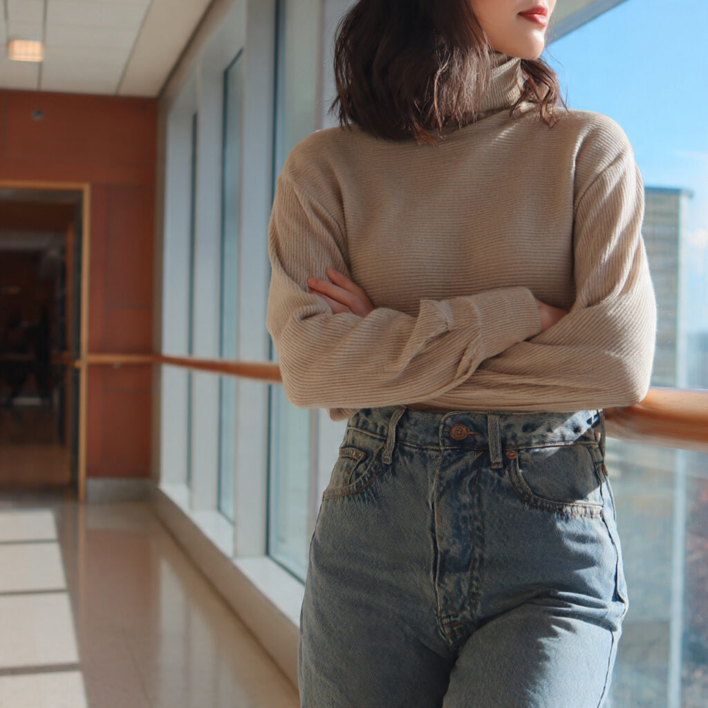 High Waisted Denim with Turtlenecks