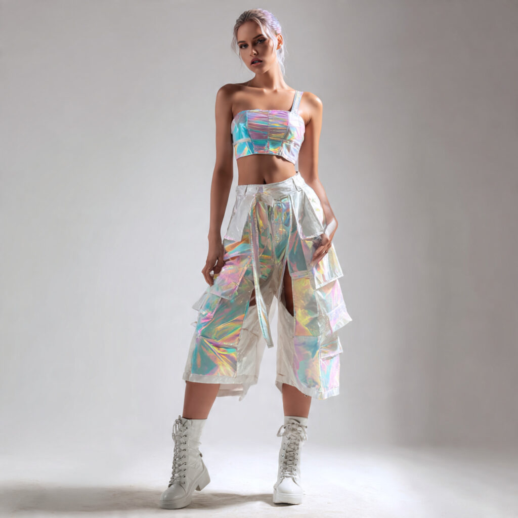Holographic Tube Top and Wide Leg Cargoes