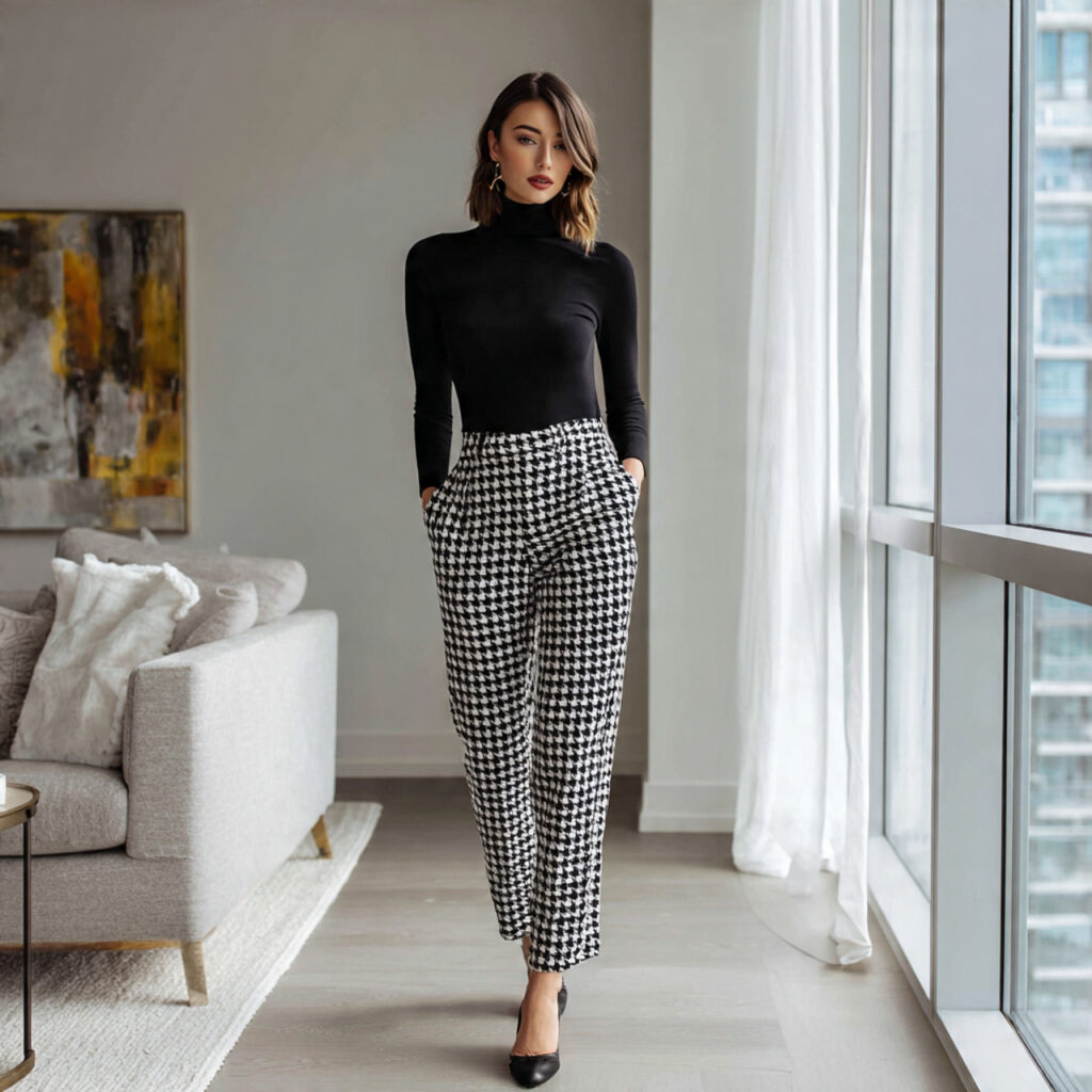 Houndstooth Patterned Trousers