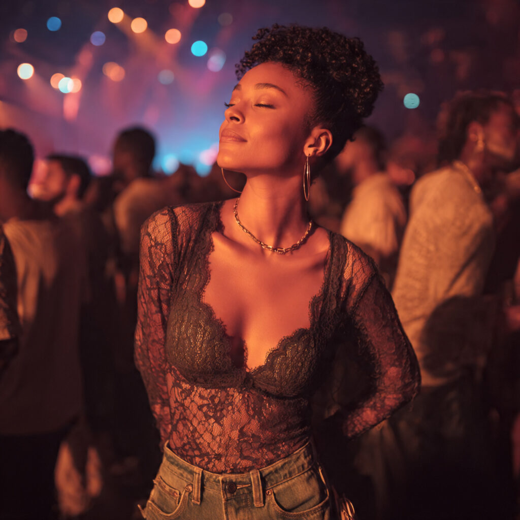 20 Best Concert Outfits for Black Women Ideas to Try Now 19 Lace Bodysuits and Wide Leg Jeans