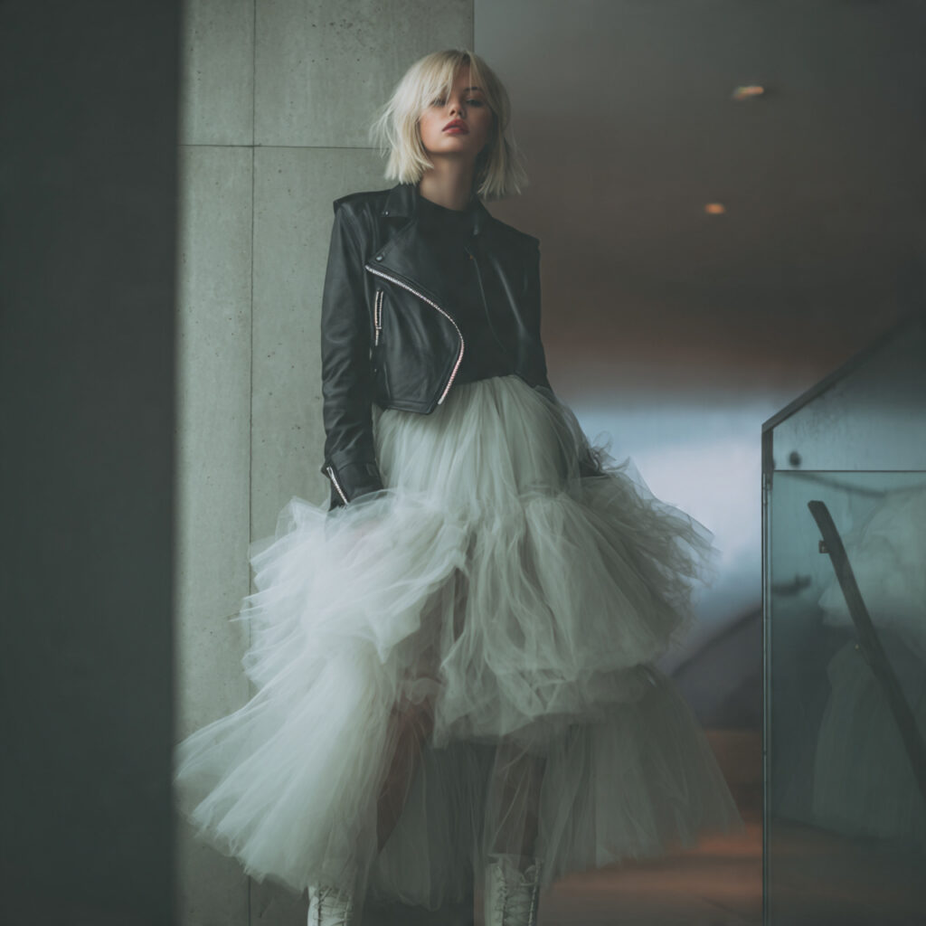 Layered Tulle Skirt and Leather Jacket Ideas