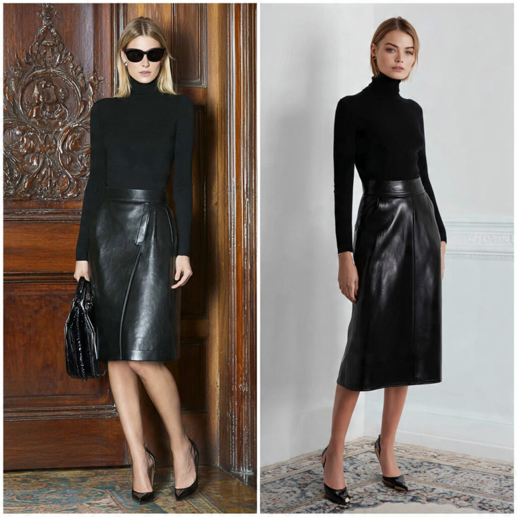 Leather Midi Skirt Ensembles