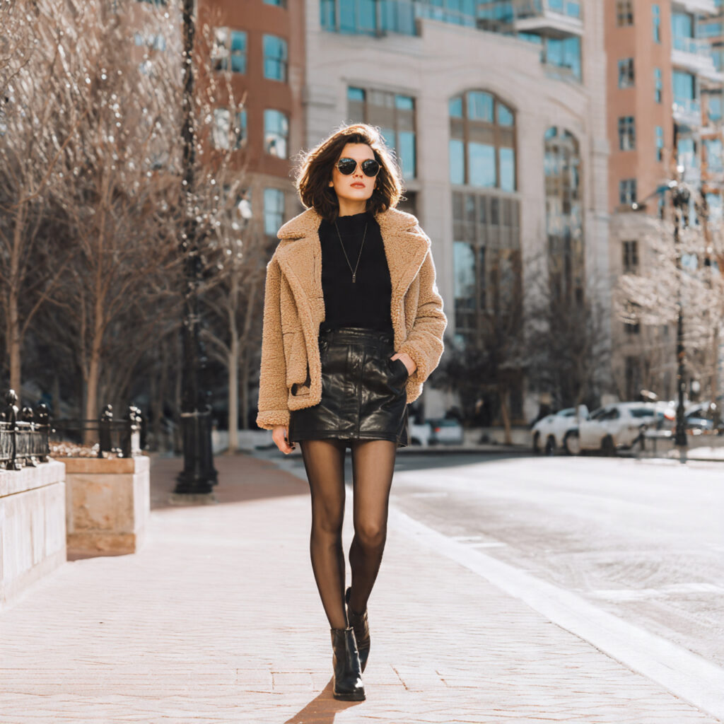 Leather Mini Skirt and Shearling Combinations