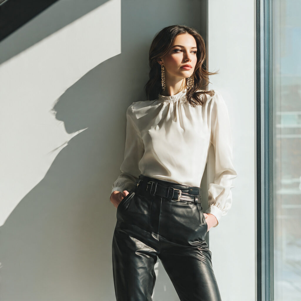 Leather Trousers with Silk Blouses