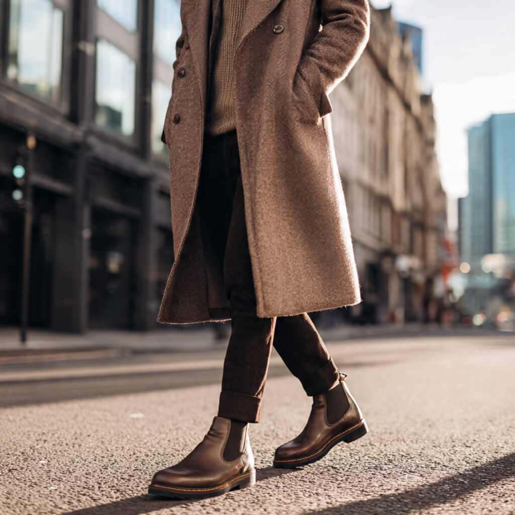 Long Wool Coat with Chunky Chelsea Boots
