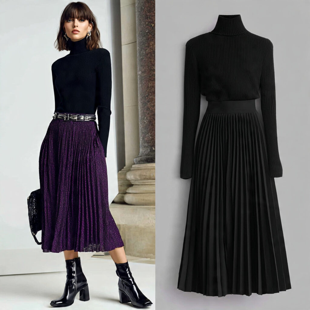 Mock Neck Jersey and Pleated Skirt Idea