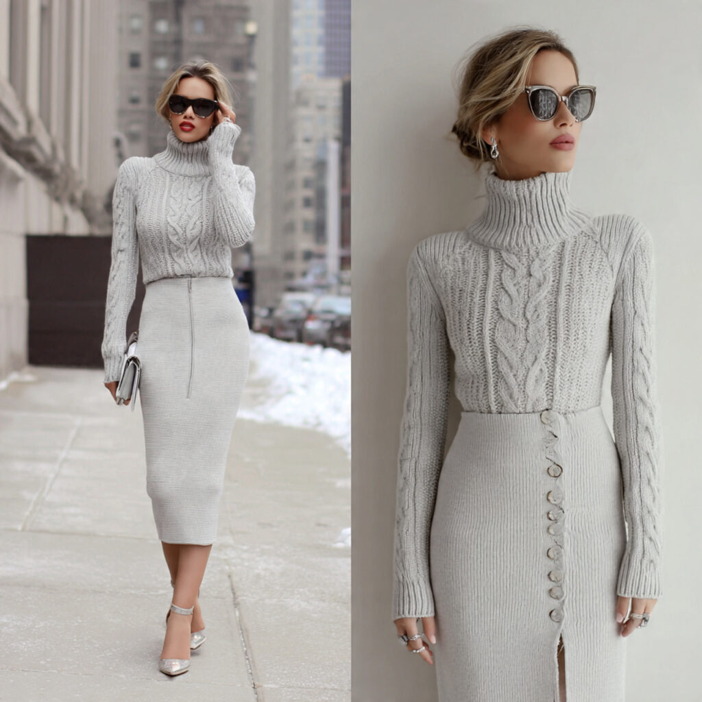 Monochromatic Knitwear and Pencil Skirt Idea