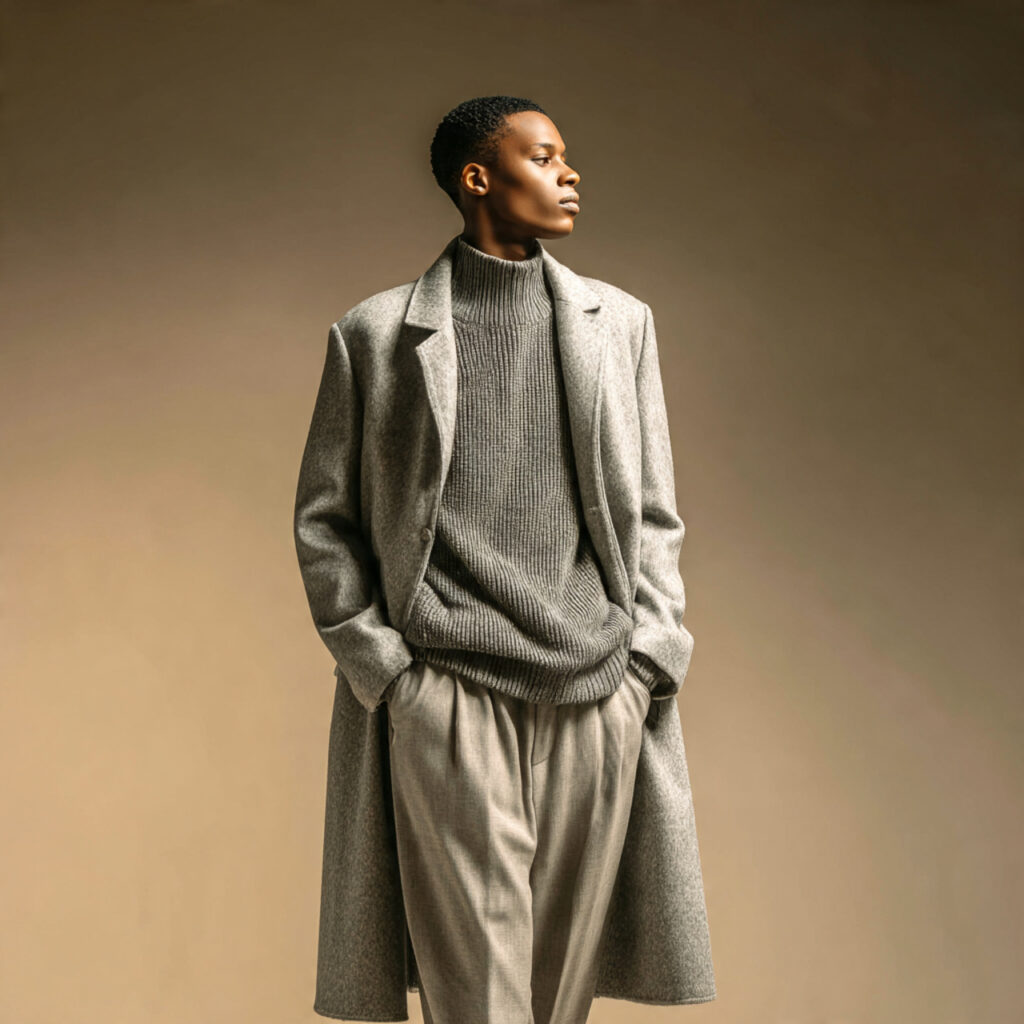 Monochrome Wool Overcoat Ensemble