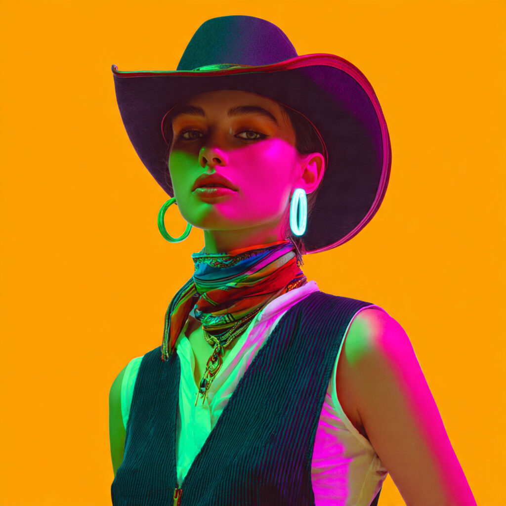Neon Cowgirl Aesthetic with Bold Accents