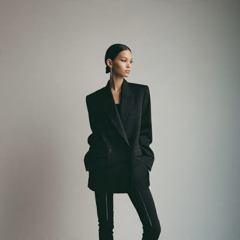 Oversized Black Blazer and Slim Trousers