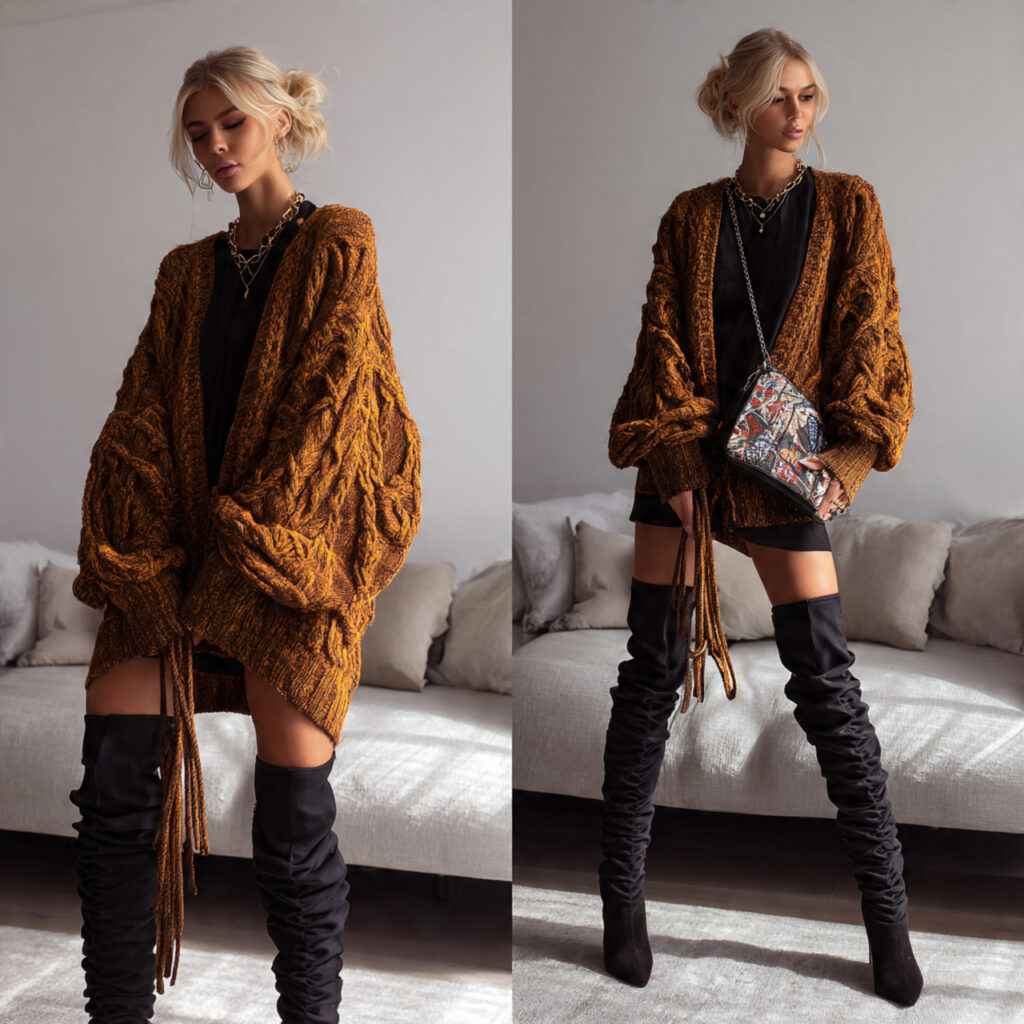 Oversized Cardigans and Thigh High Boots
