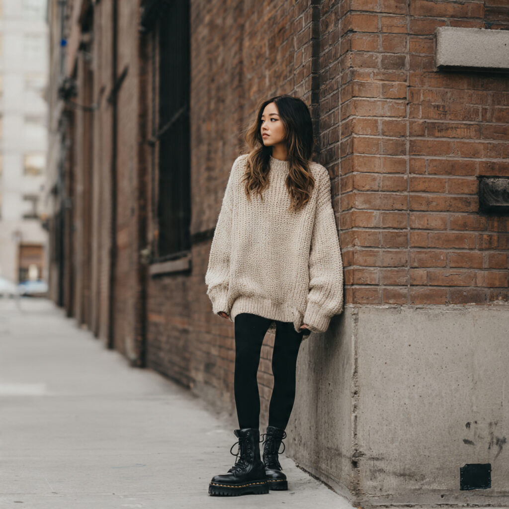 Oversized Cashmere Sweater and Combat Boots