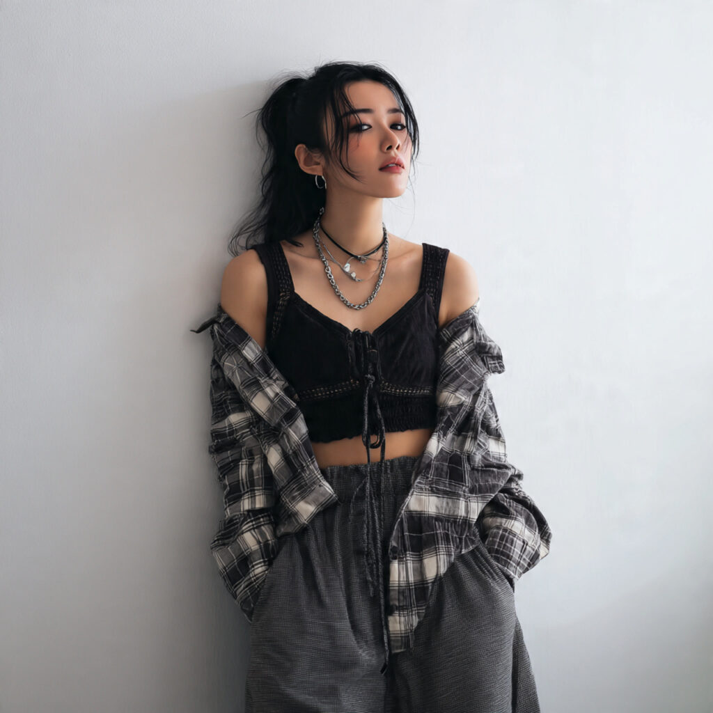 Oversized Flannel Layers and Cropped Camisoles