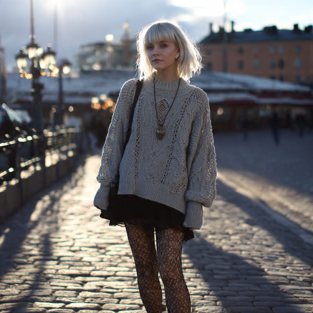 Oversized Knitted Sweater and Pointelle Tights