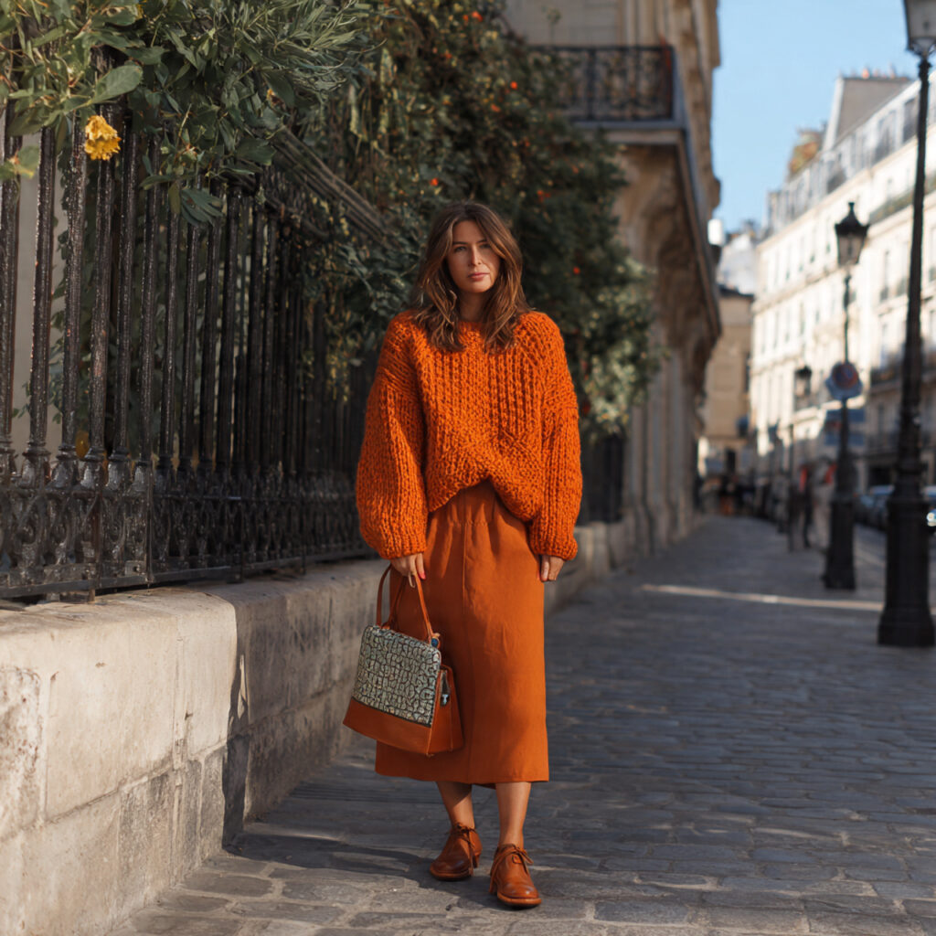 Oversized Knitwear and Midi Skirt Idea