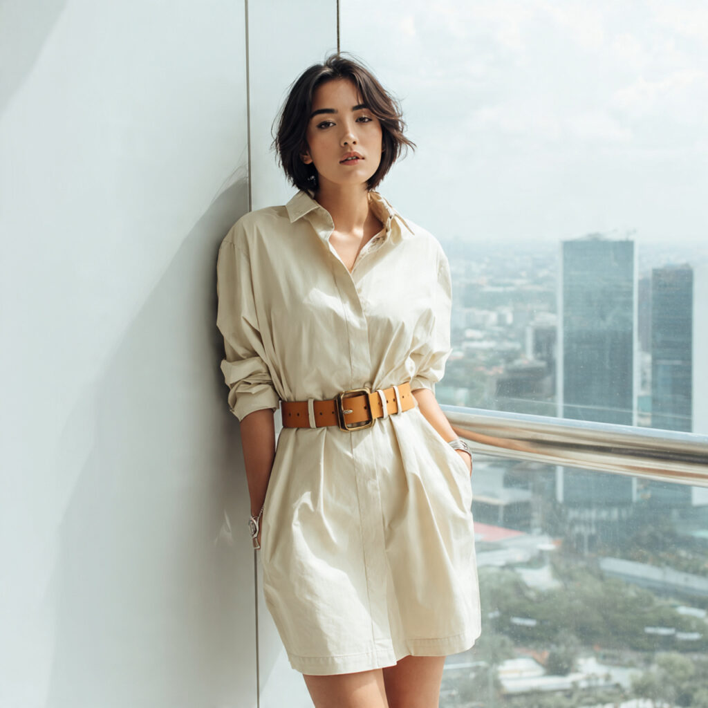 Oversized Shirt Dress with Designer Belt