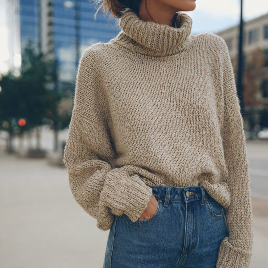 Oversized Turtleneck and Straight Leg Denim