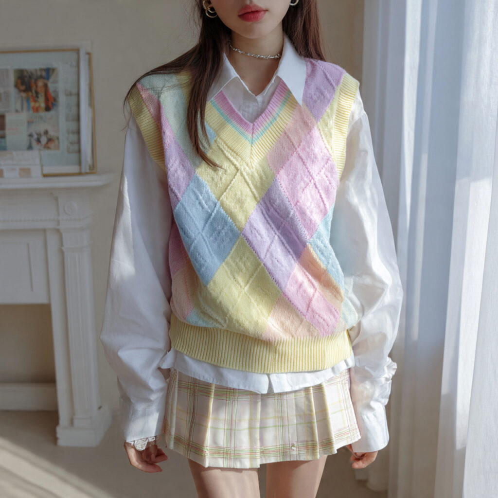 Pastel Academia Layered Sweater Vests