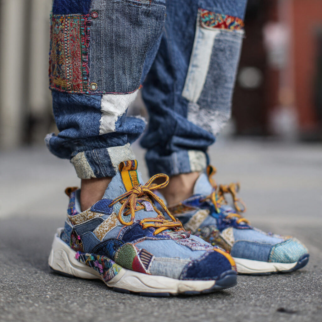 Patchwork Denim and Chunky Sneakers