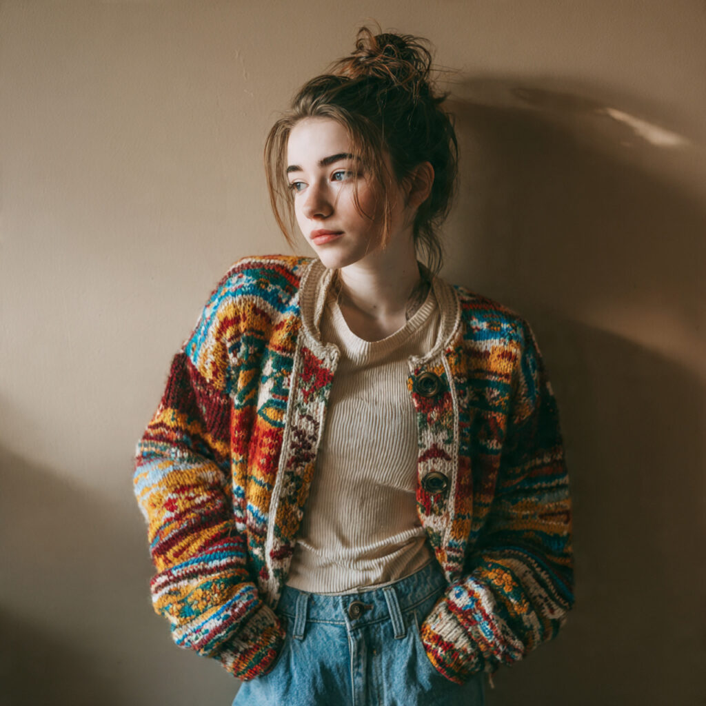 Patterned Cardigans and Mom Jeans