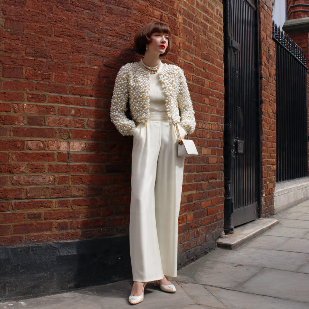 Pearl Embellished Cardigan and Silk Trousers