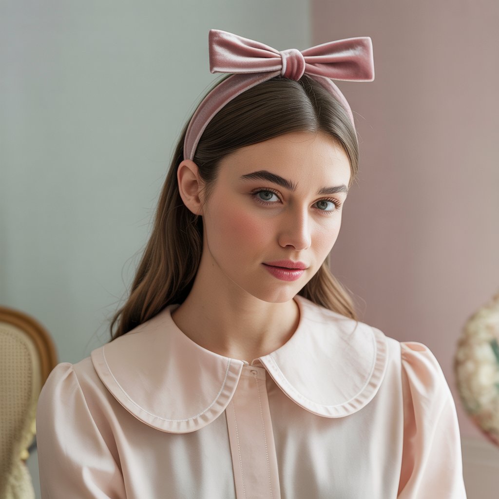 Peter Pan Collar Blouse and Velvet Hair Bow