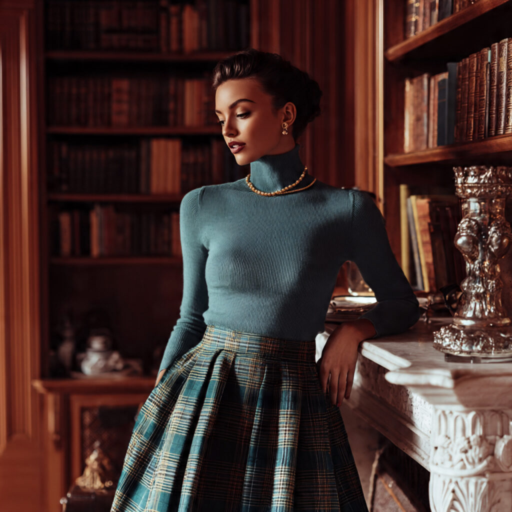 Plaid A-Line Skirt and Turtleneck Pairings